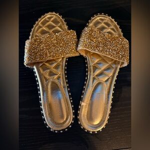 Fashion Nova Gold Studded Slide Sandals